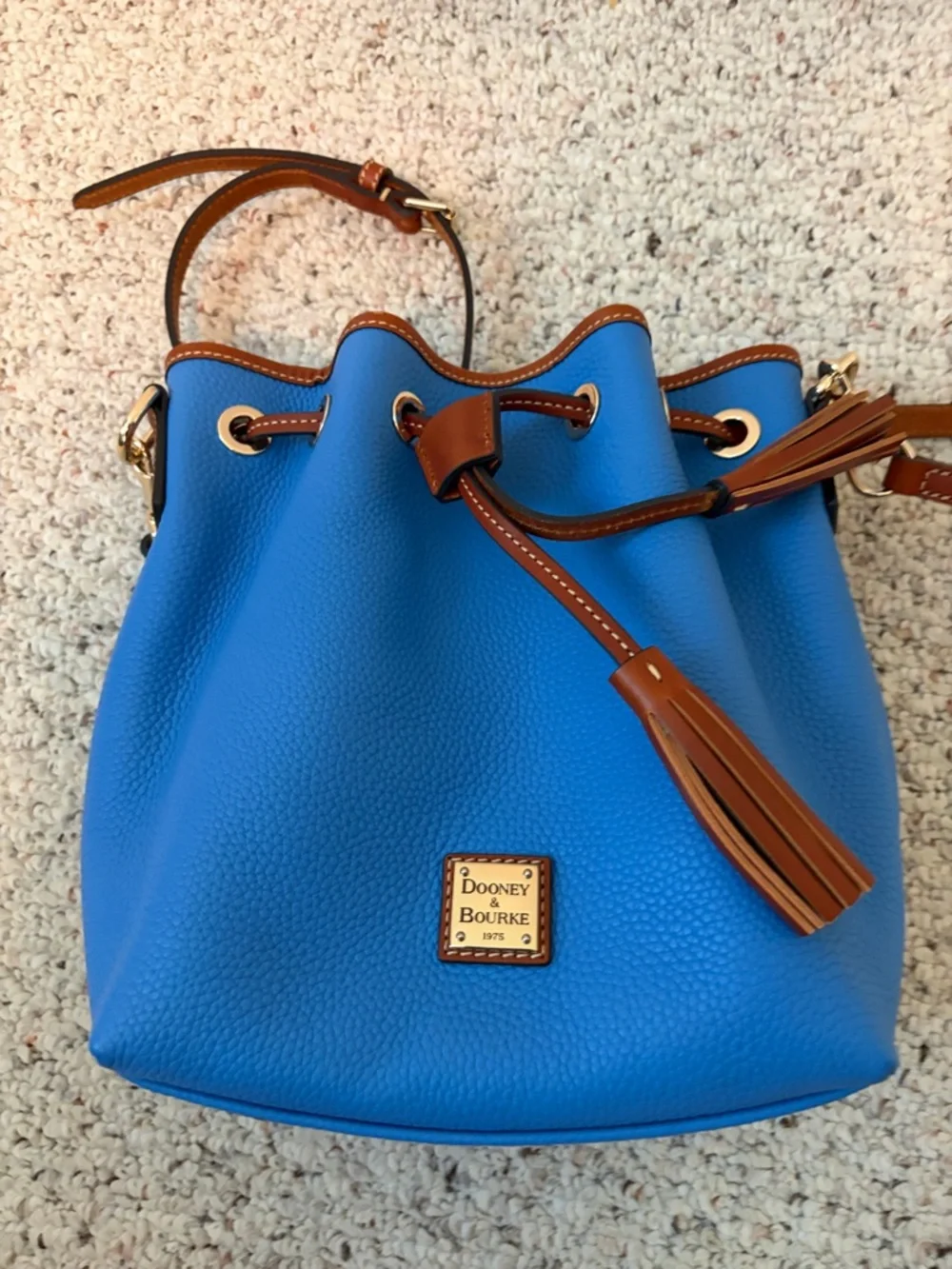 Dooney & Bourke Blue Pebbled Leather Drawstring Bucket Bag
